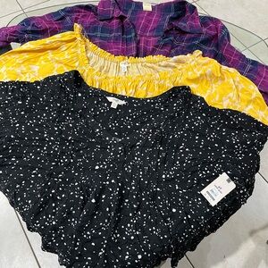 Terra & Sky Women's Blouse Trio - Black 4X, Yellow 3X, Purple 3X
